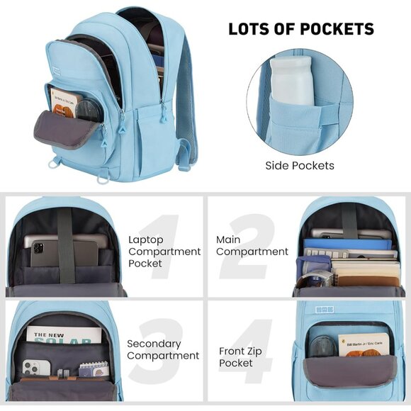Versatile Blue Backpack for School & Travel - Fits 17.3” Laptops with 14 Pockets - Picture 4 of 8